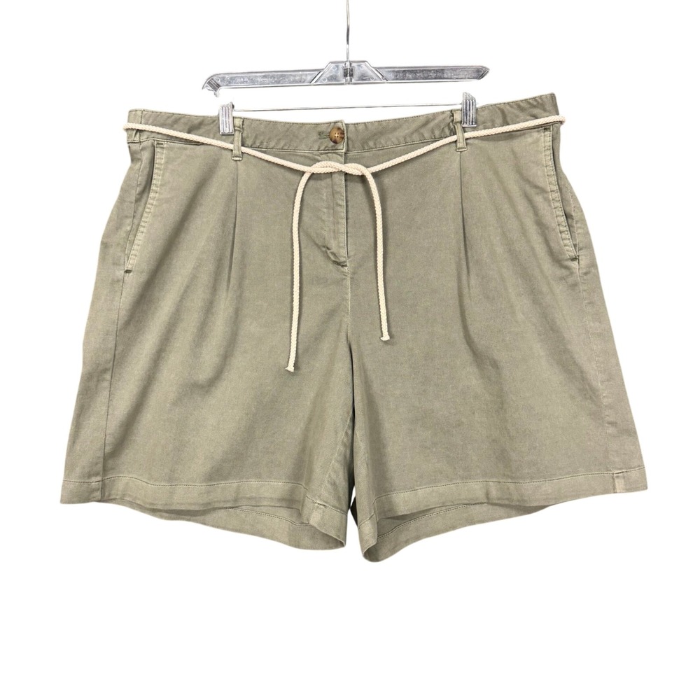 J Jill Shorts Womens‎ 20 Olive Green Chino Pleated Rope Belt Cotton Tencel Plus